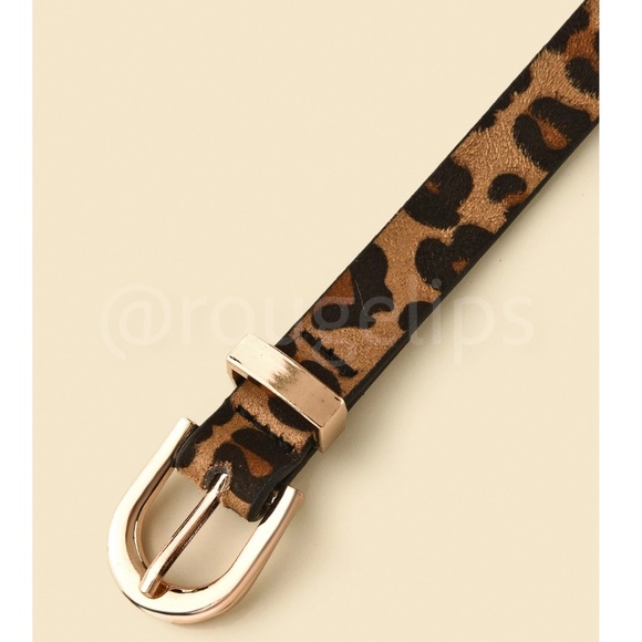 Animal Leopard Print Skinny Brown Belt - Picture 2 of 7